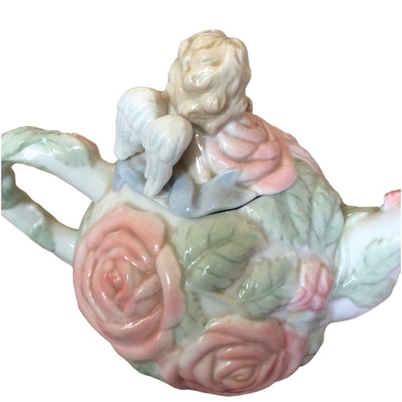 Avon rose cherubs porcelain teapot & 4  matching cups set girls tea party - Picture 4 of 13